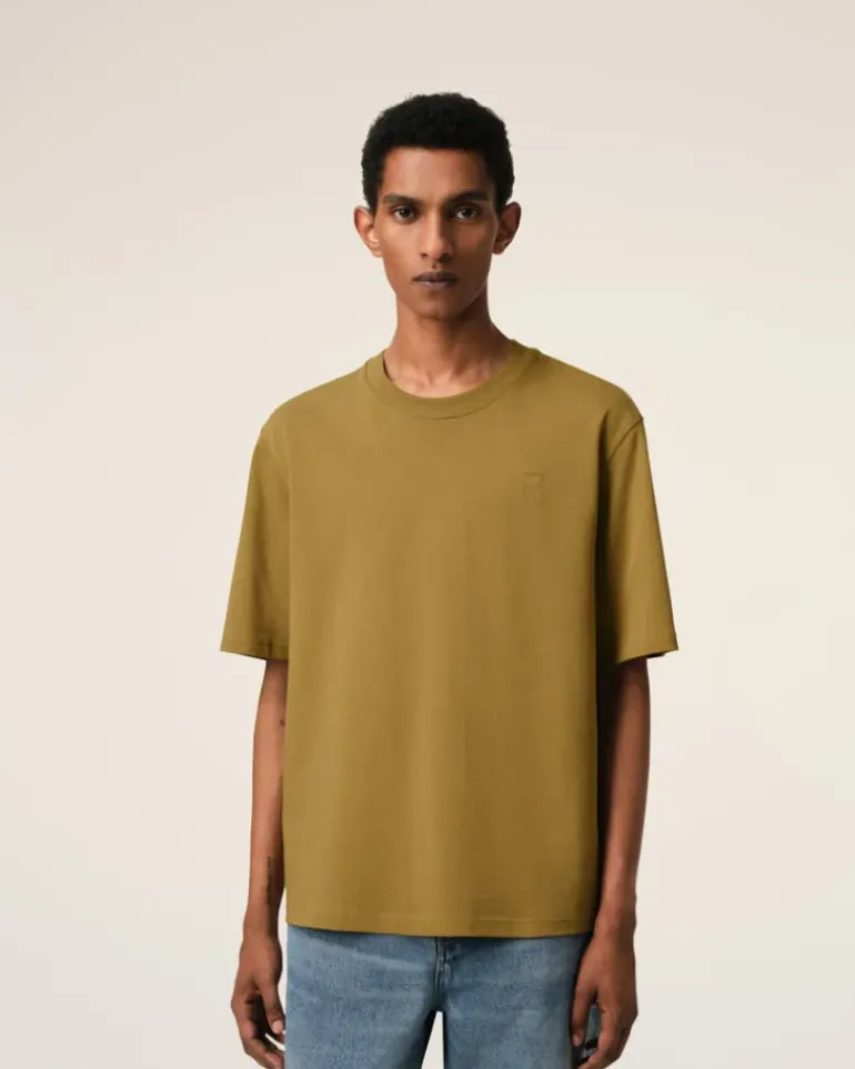 Ami Paris Mustard Cotton Tonal Ami de Coeur T-Shirt HAVANA Online