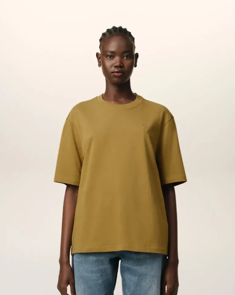 Ami Paris Mustard Cotton Tonal Ami de Coeur T-Shirt HAVANA Online