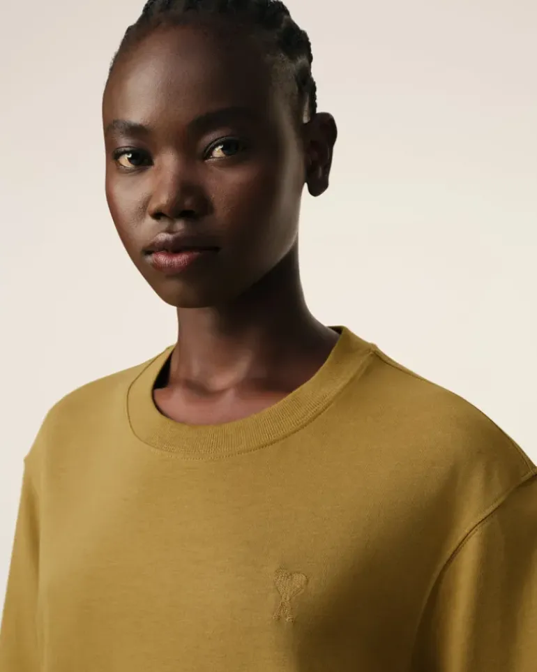 Ami Paris Mustard Cotton Tonal Ami de Coeur T-Shirt HAVANA Online