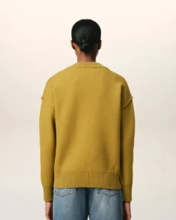 Ami Paris Mustard Wool Ami de Coeur Cardigan HAVANA/OFFWHITE Discount