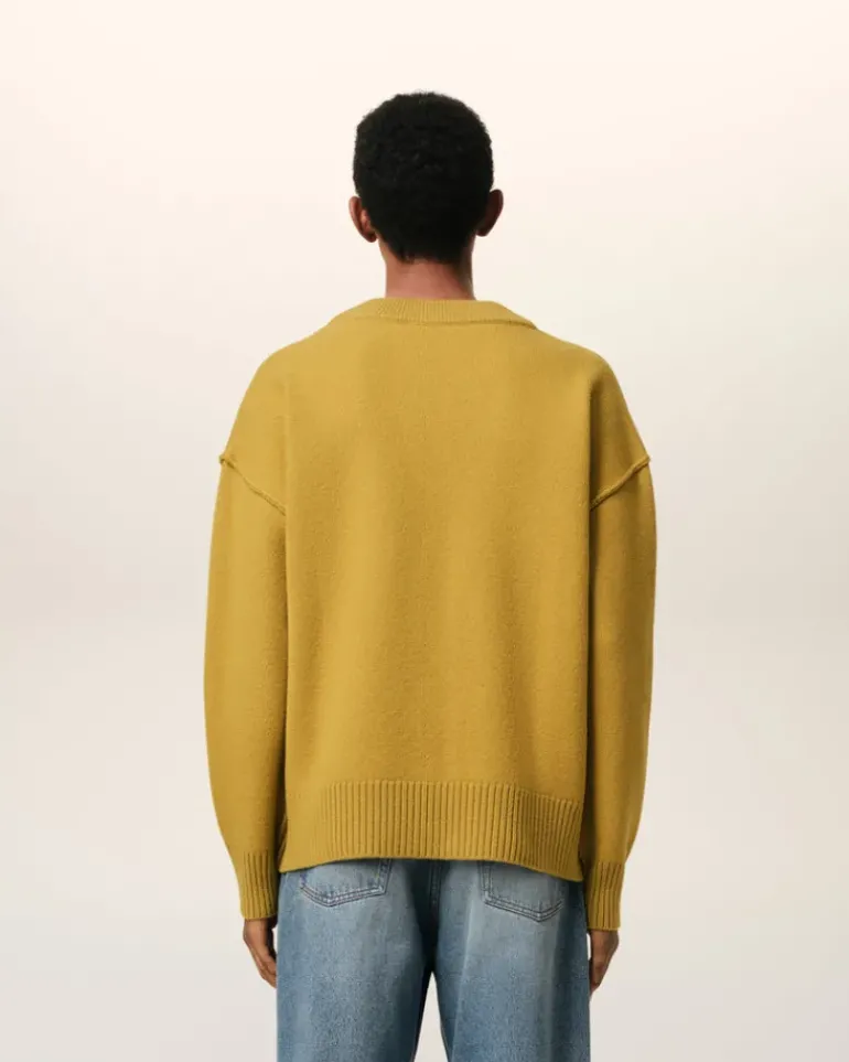 Ami Paris Mustard Wool Ami de Coeur Cardigan HAVANA/OFFWHITE Discount