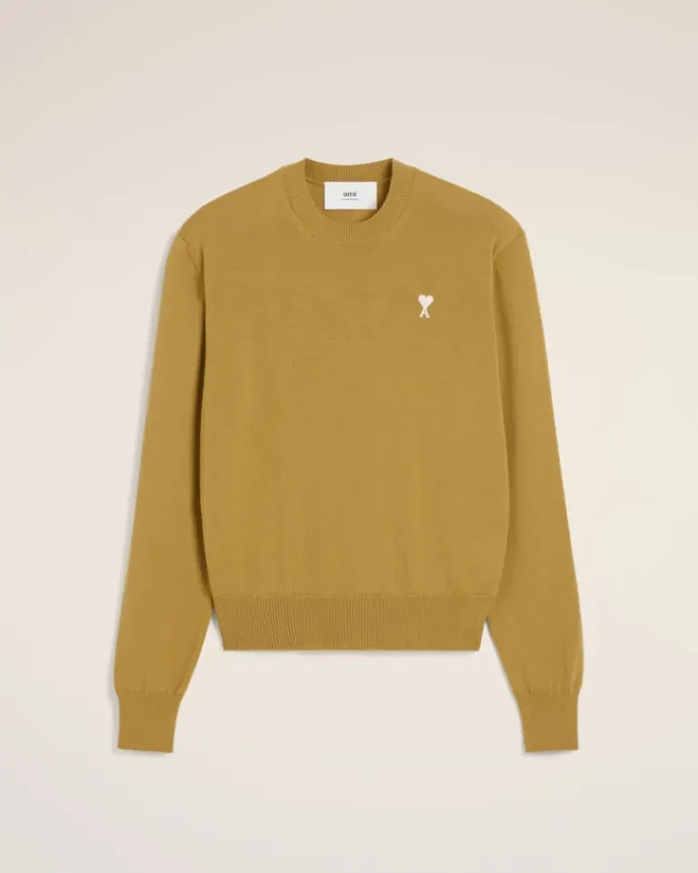Ami Paris Mustard Wool Ami de Coeur Crew Neck Sweater HAVANA New