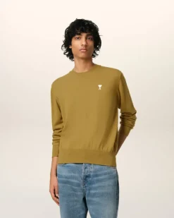 Ami Paris Mustard Wool Ami de Coeur Crew Neck Sweater HAVANA New