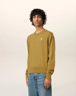 Ami Paris Mustard Wool Ami de Coeur Crew Neck Sweater HAVANA New