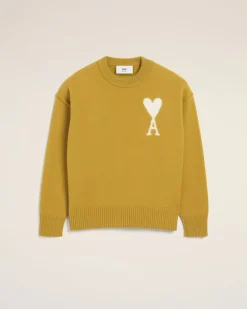 Ami Paris Mustard Wool Ami de Coeur Sweater HAVANA/OFFWHITE Discount
