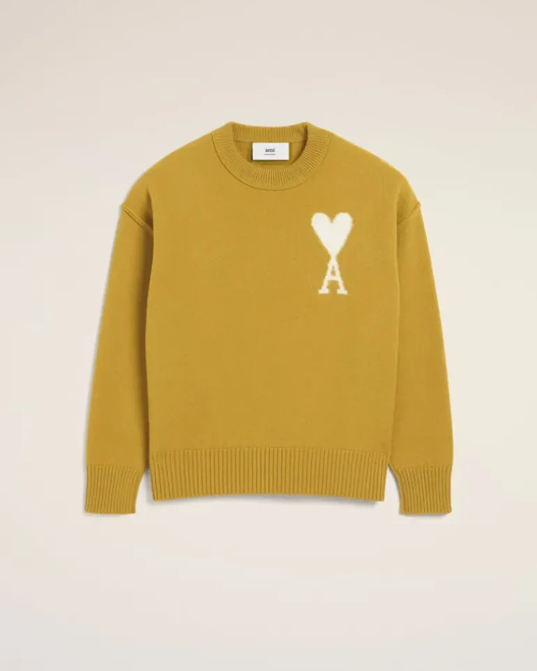 Ami Paris Mustard Wool Ami de Coeur Sweater HAVANA/OFFWHITE Discount