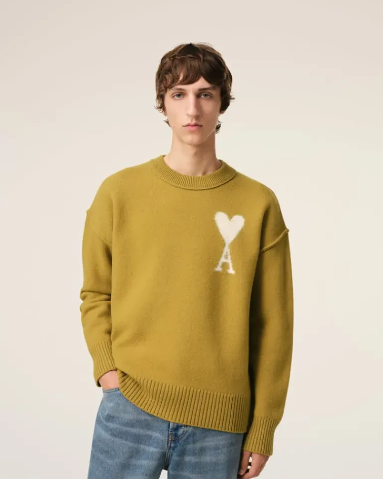Ami Paris Mustard Wool Ami de Coeur Sweater HAVANA/OFFWHITE Discount