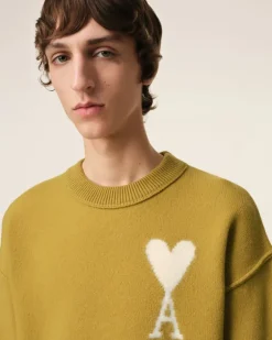 Ami Paris Mustard Wool Ami de Coeur Sweater HAVANA/OFFWHITE Discount