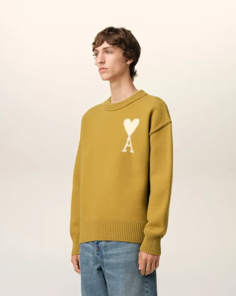 Ami Paris Mustard Wool Ami de Coeur Sweater HAVANA/OFFWHITE Discount