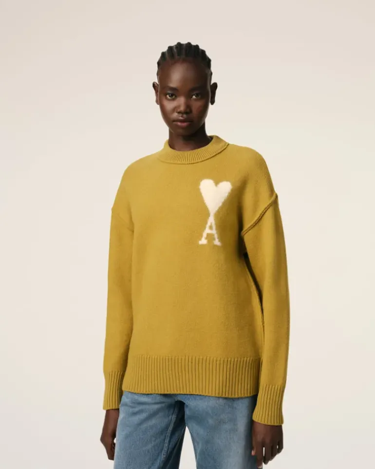 Ami Paris Mustard Wool Ami de Coeur Sweater HAVANA/OFFWHITE Discount