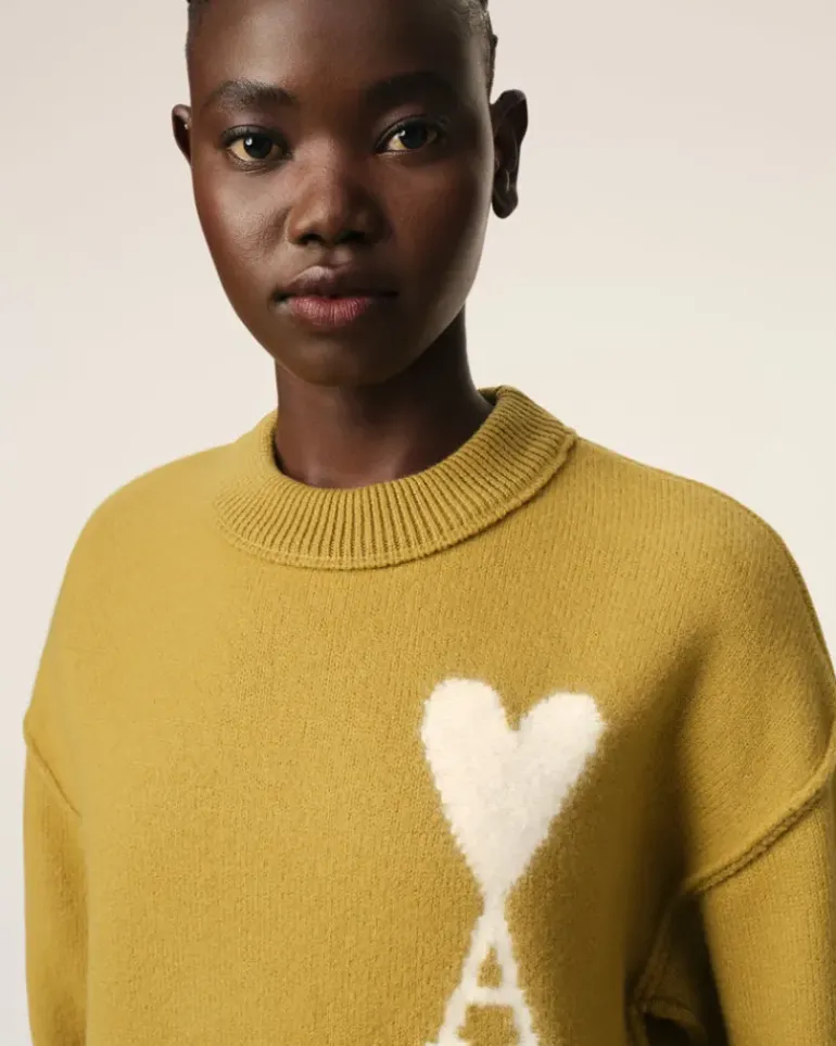 Ami Paris Mustard Wool Ami de Coeur Sweater HAVANA/OFFWHITE Discount