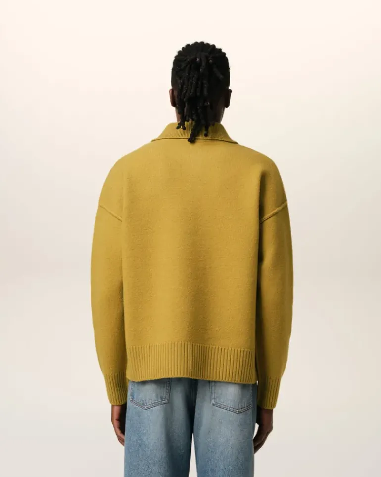 Ami Paris Mustard Wool Ami de Coeur Polo HAVANA/OFFWHITE Sale