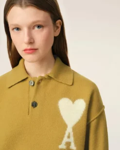 Ami Paris Mustard Wool Ami de Coeur Polo HAVANA/OFFWHITE Sale