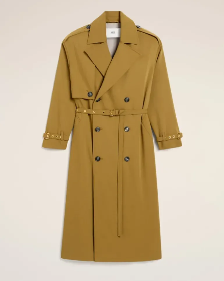 Ami Paris Mustard Wool Trench Coat HAVANA Best