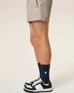 Ami Paris Navy Blended Cotton Ami de Coeur Socks NAVY BLUE/OFF WHITE Cheap