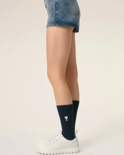 Ami Paris Navy Blended Cotton Ami de Coeur Socks NAVY BLUE/OFF WHITE Cheap