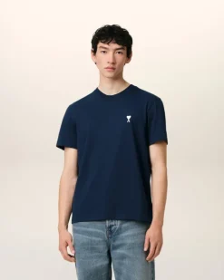 Ami Paris Navy Cotton Ami de Coeur T-Shirt NIGHT BLUE Outlet