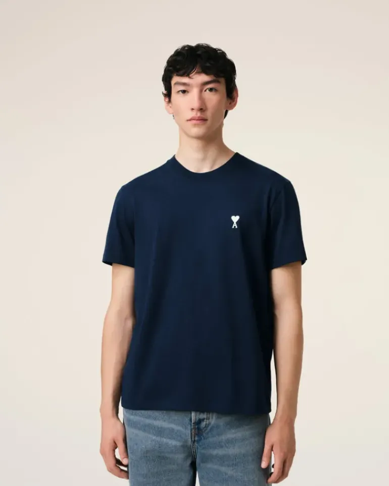 Ami Paris Navy Cotton Ami de Coeur T-Shirt NIGHT BLUE Outlet