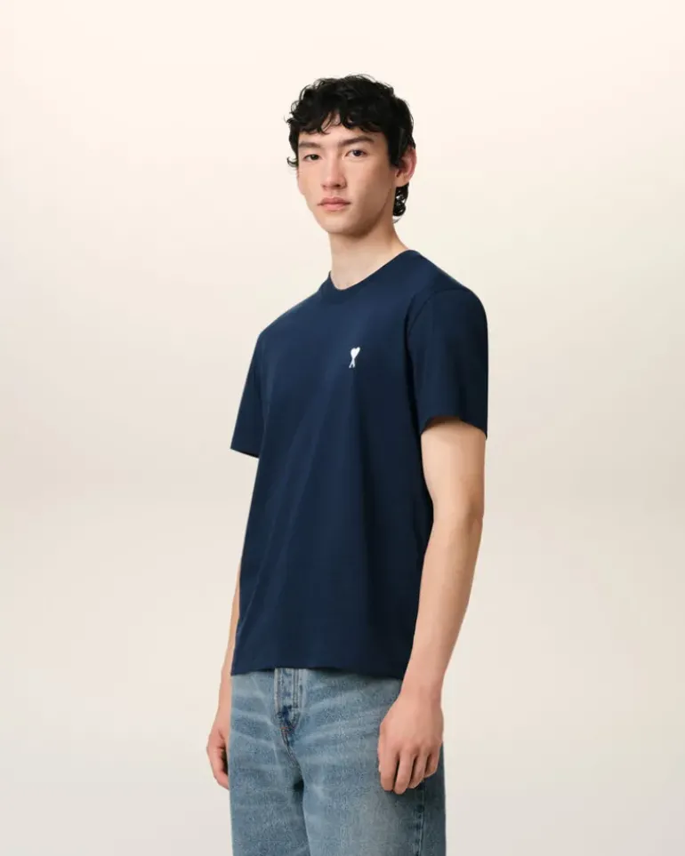 Ami Paris Navy Cotton Ami de Coeur T-Shirt NIGHT BLUE Outlet