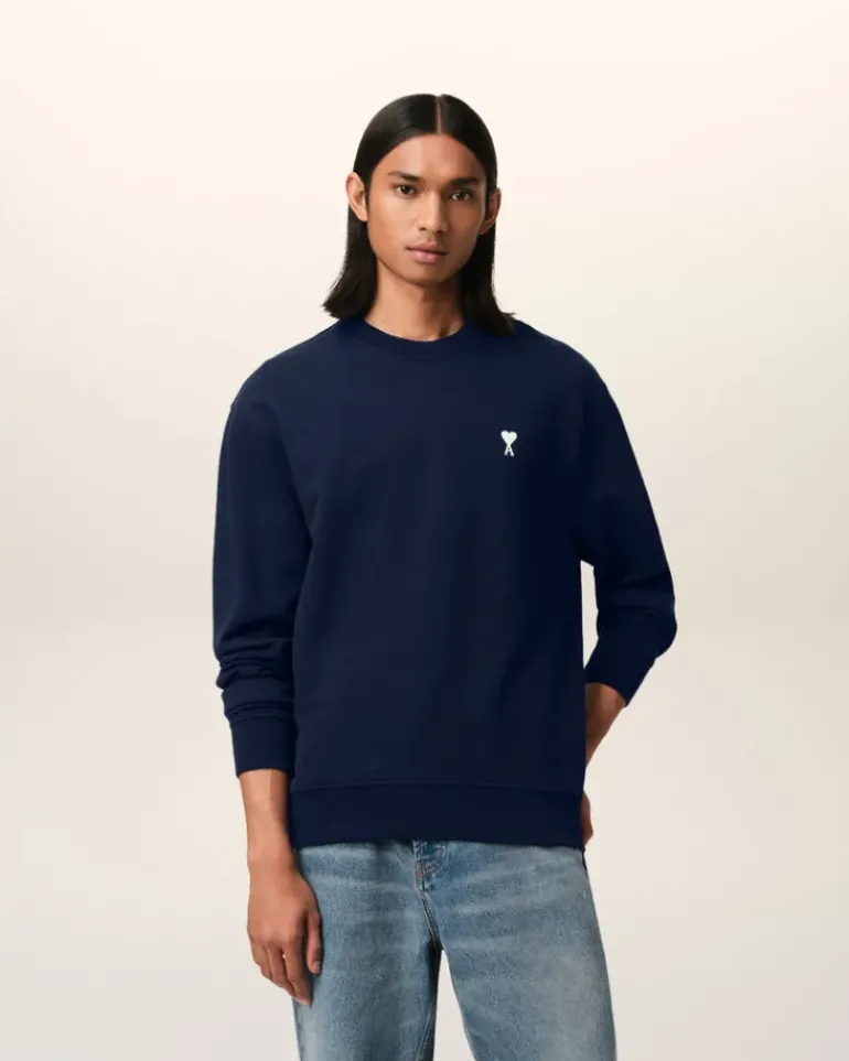 Ami Paris Navy Cotton Ami de Coeur Sweatshirt NIGHT BLUE Best Sale
