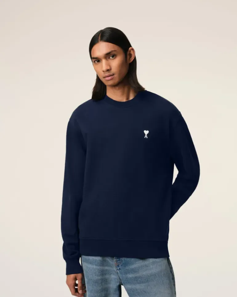 Ami Paris Navy Cotton Ami de Coeur Sweatshirt NIGHT BLUE Best Sale