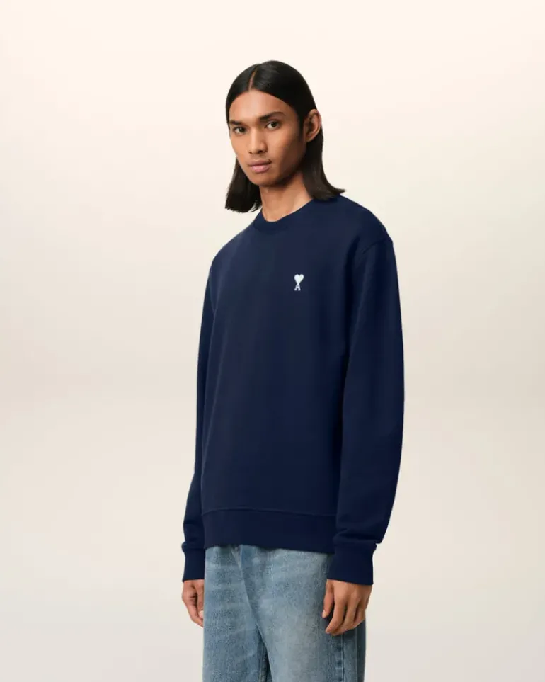 Ami Paris Navy Cotton Ami de Coeur Sweatshirt NIGHT BLUE Best Sale