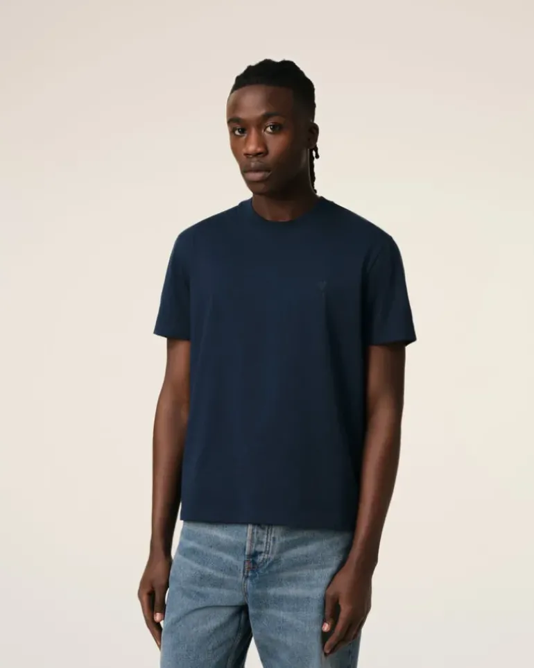 Ami Paris Navy Cotton Ami de Coeur T-Shirt NIGHT BLUE Fashion