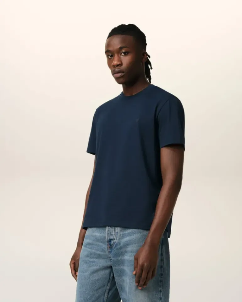 Ami Paris Navy Cotton Ami de Coeur T-Shirt NIGHT BLUE Fashion
