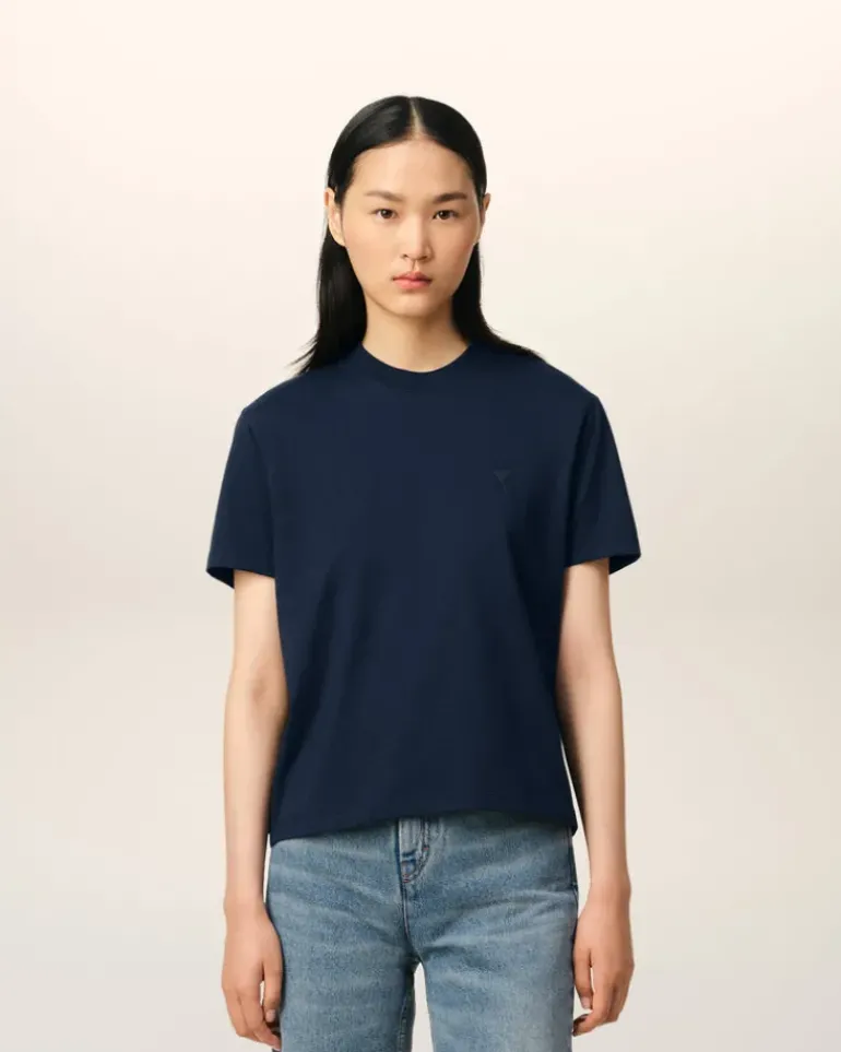 Ami Paris Navy Cotton Ami de Coeur T-Shirt NIGHT BLUE Fashion