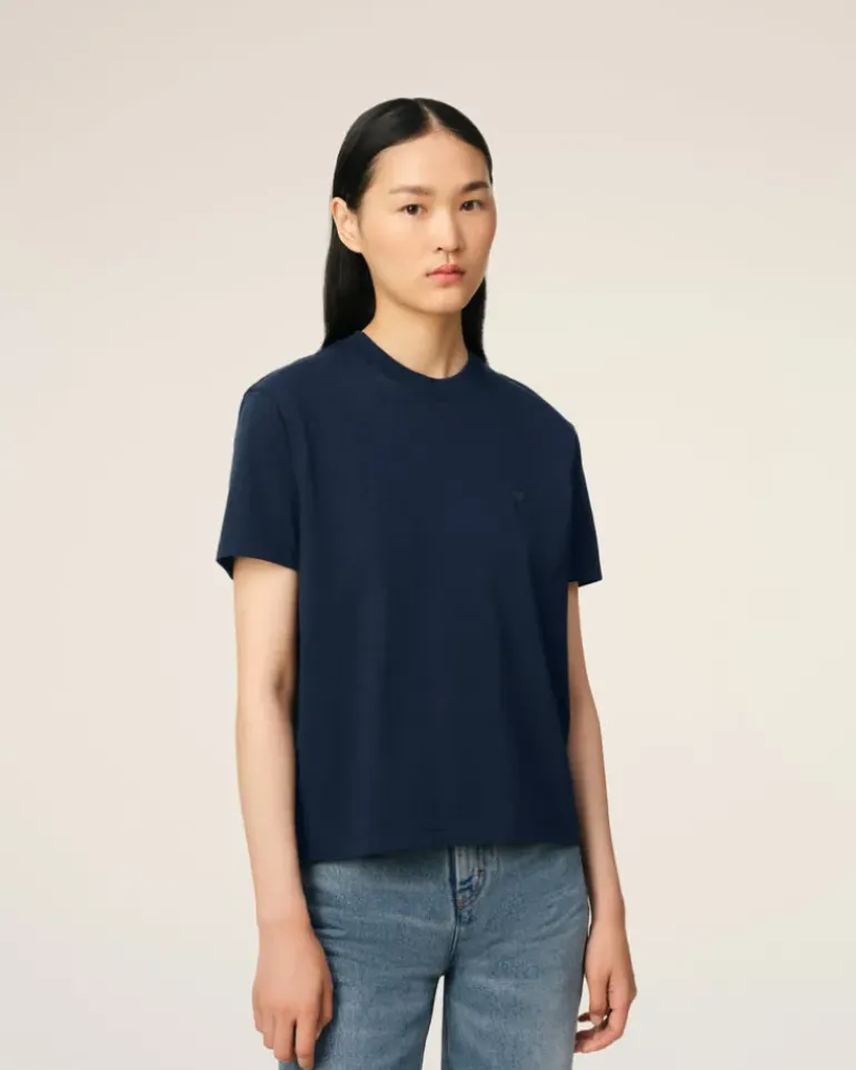 Ami Paris Navy Cotton Ami de Coeur T-Shirt NIGHT BLUE Fashion
