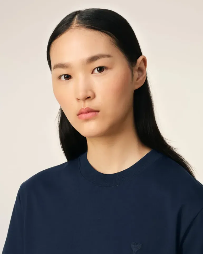 Ami Paris Navy Cotton Ami de Coeur T-Shirt NIGHT BLUE Fashion