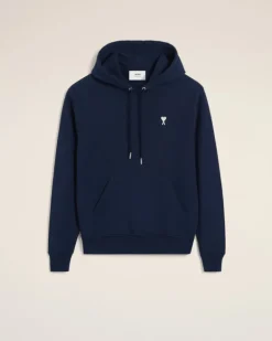 Ami Paris Navy Cotton Ami de Coeur Hoodie NIGHT BLUE Hot