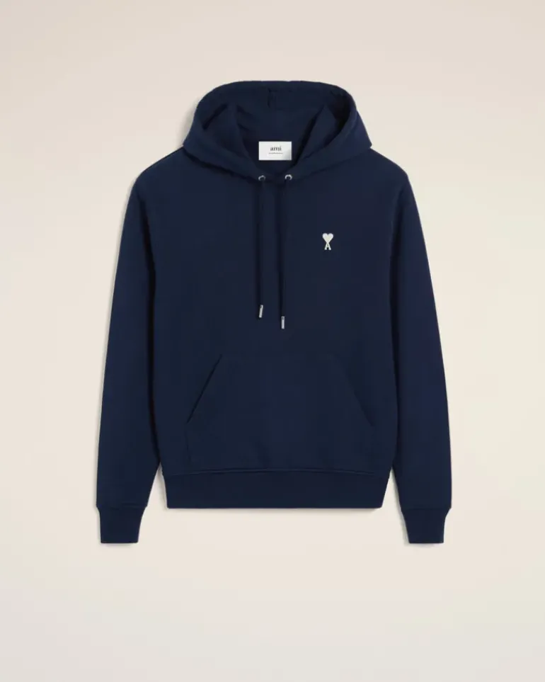 Ami Paris Navy Cotton Ami de Coeur Hoodie NIGHT BLUE Hot