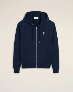Ami Paris Navy Cotton Ami de Coeur Hoodie NIGHT BLUE Outlet