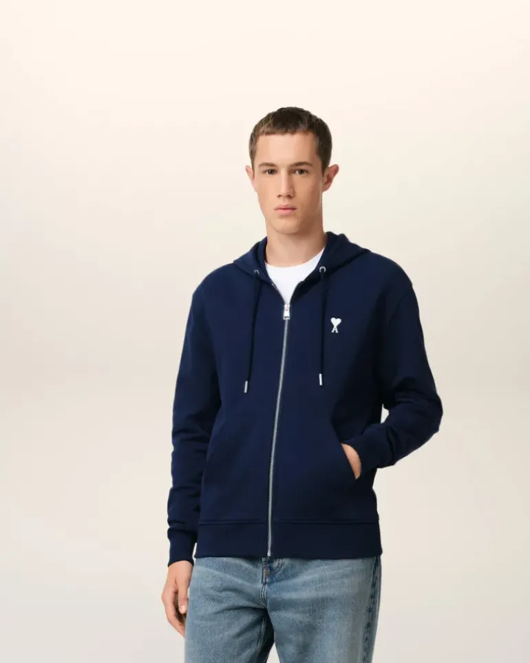 Ami Paris Navy Cotton Ami de Coeur Hoodie NIGHT BLUE Outlet