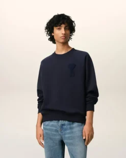 Ami Paris Navy Cotton Ami de Coeur Patch Sweatshirt NAVY BLUE Outlet