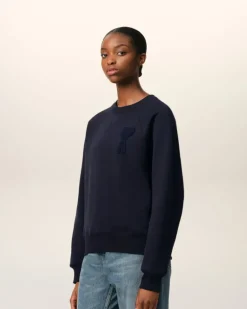 Ami Paris Navy Cotton Ami de Coeur Patch Sweatshirt NAVY BLUE Outlet