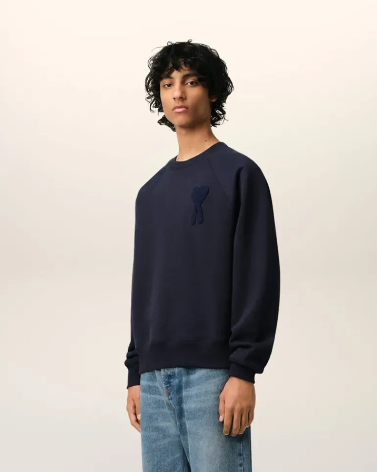 Ami Paris Navy Cotton Ami de Coeur Patch Sweatshirt NAVY BLUE Outlet