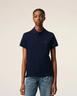 Ami Paris Navy Cotton Ami de Coeur Polo Shirt NIGHT BLUE Online