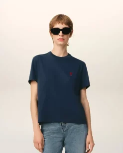 Ami Paris Navy Cotton Ami de Coeur T-Shirt NIGHT BLUE Cheap