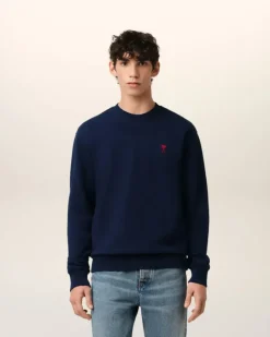 Ami Paris Navy Cotton Ami de Coeur Sweatshirt NIGHT BLUE Outlet