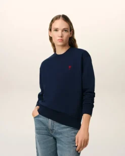 Ami Paris Navy Cotton Ami de Coeur Sweatshirt NIGHT BLUE Outlet