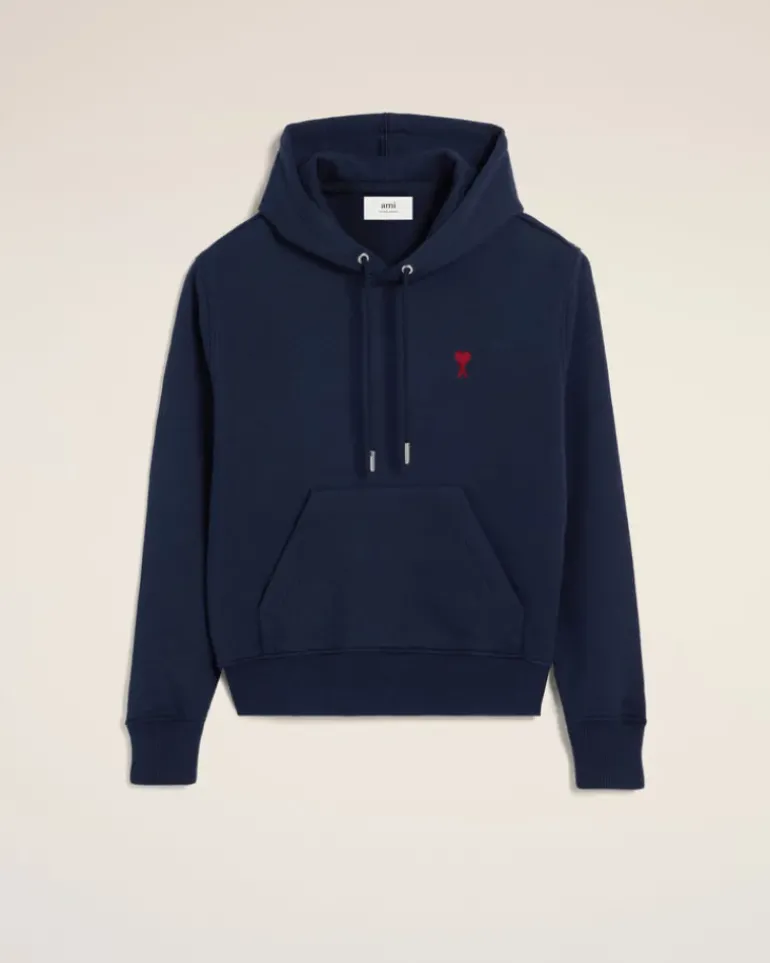 Ami Paris Navy Cotton Ami de Coeur Hoodie NIGHT BLUE New