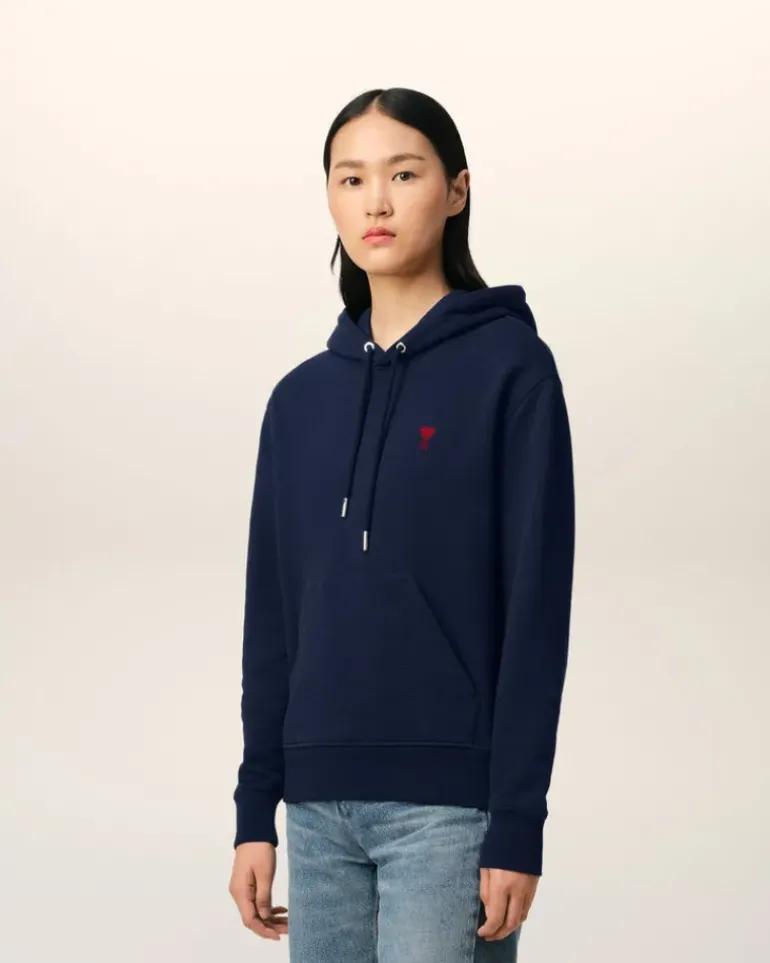 Ami Paris Navy Cotton Ami de Coeur Hoodie NIGHT BLUE New