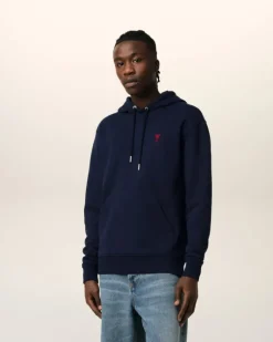 Ami Paris Navy Cotton Ami de Coeur Hoodie NIGHT BLUE New