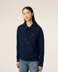 Ami Paris Navy Cotton Ami de Coeur Hoodie NIGHT BLUE New