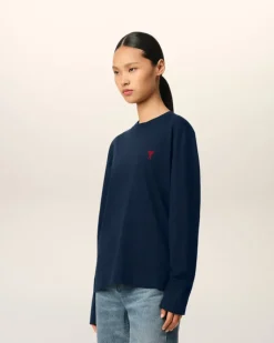 Ami Paris Navy Cotton Ami de Cœur T-Shirt NIGHT BLUE Store