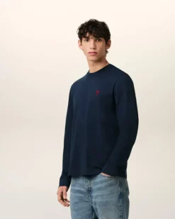 Ami Paris Navy Cotton Ami de Cœur T-Shirt NIGHT BLUE Store