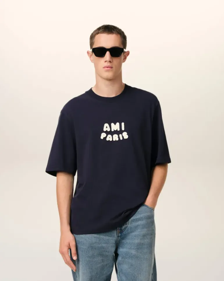 Ami Paris Navy Cotton Patch T-Shirt NAVY BLUE Cheap