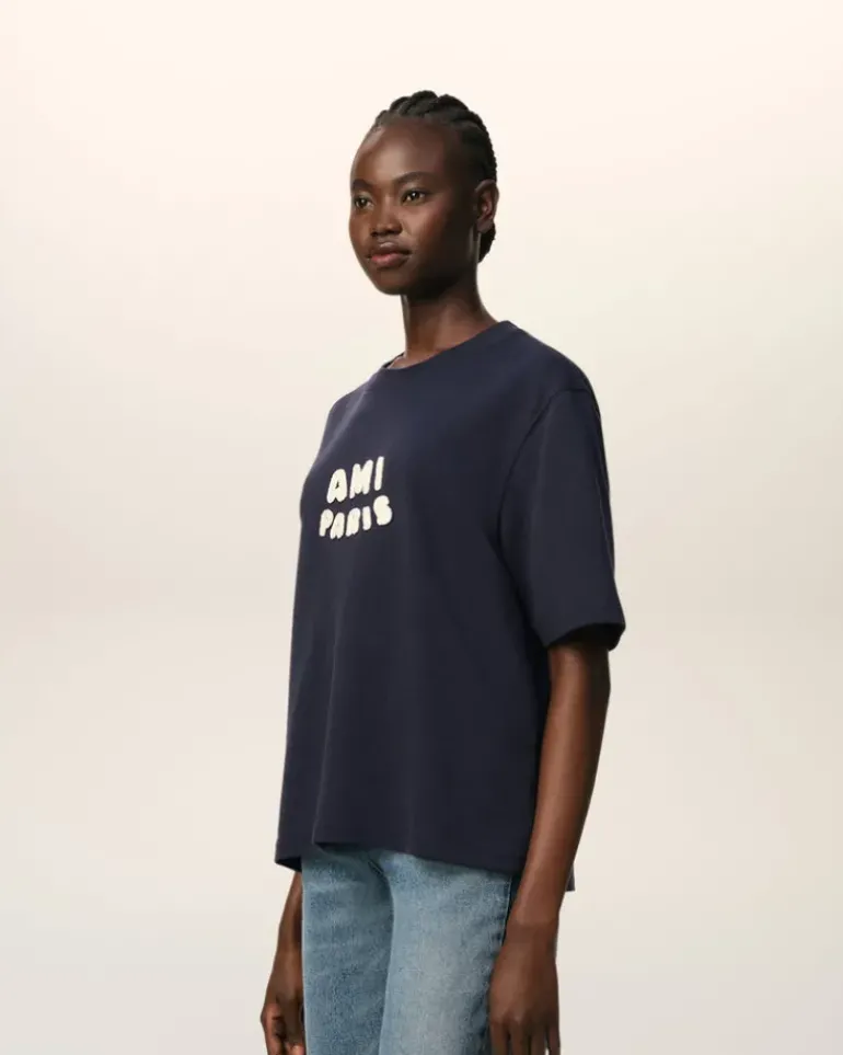 Ami Paris Navy Cotton Patch T-Shirt NAVY BLUE Cheap